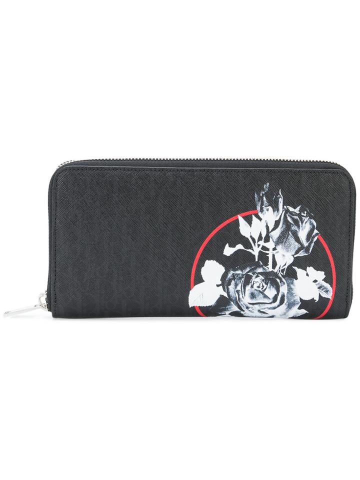 Dior Homme Rose-print Continental Wallet - Black