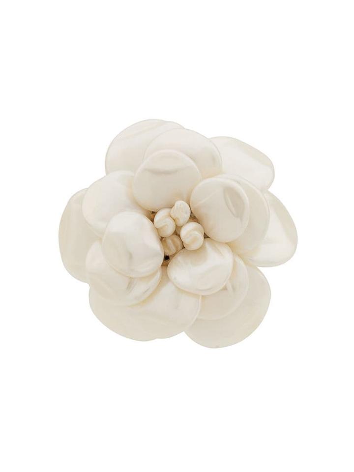 Chanel Pre-owned 1980s Camélia Pearl Brooch - White