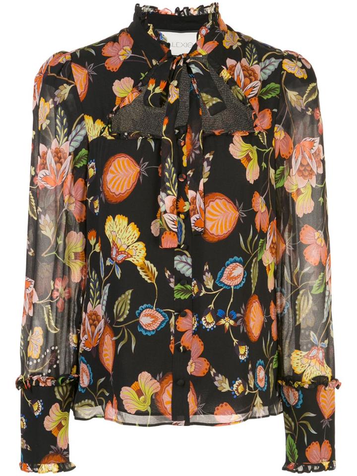 Alexis Floral Print Cut-out Blouse - Black