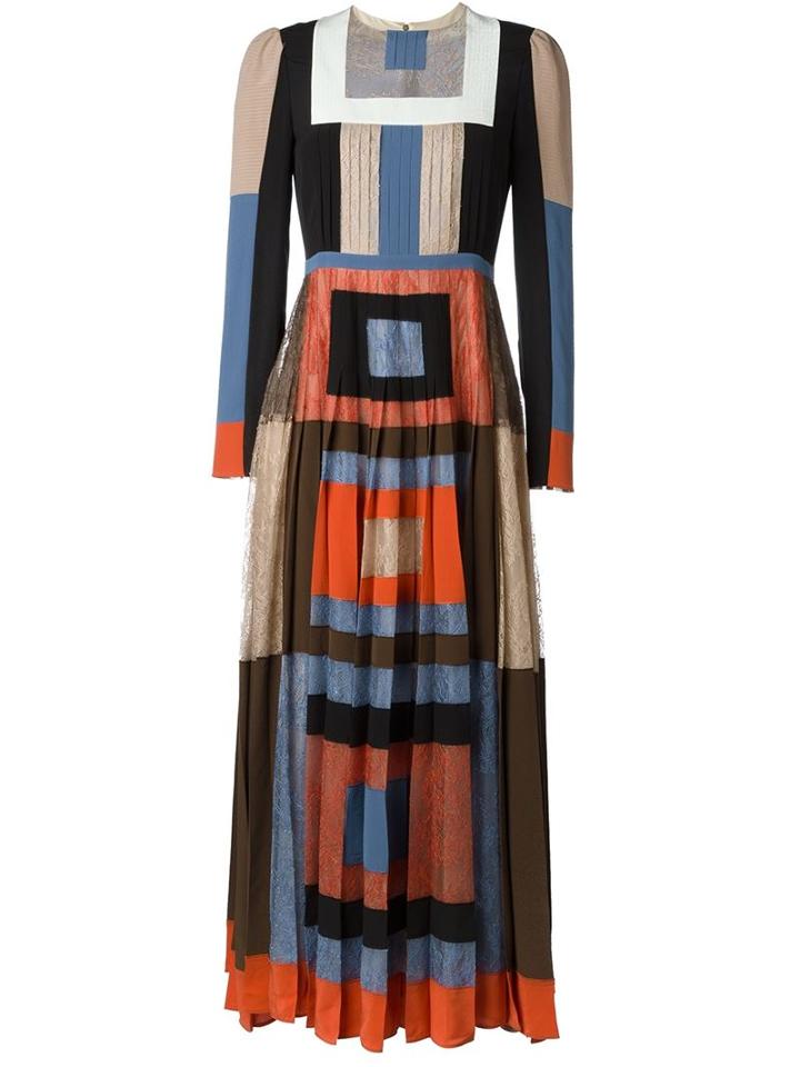 Valentino Pleated Lace Panel Dress
