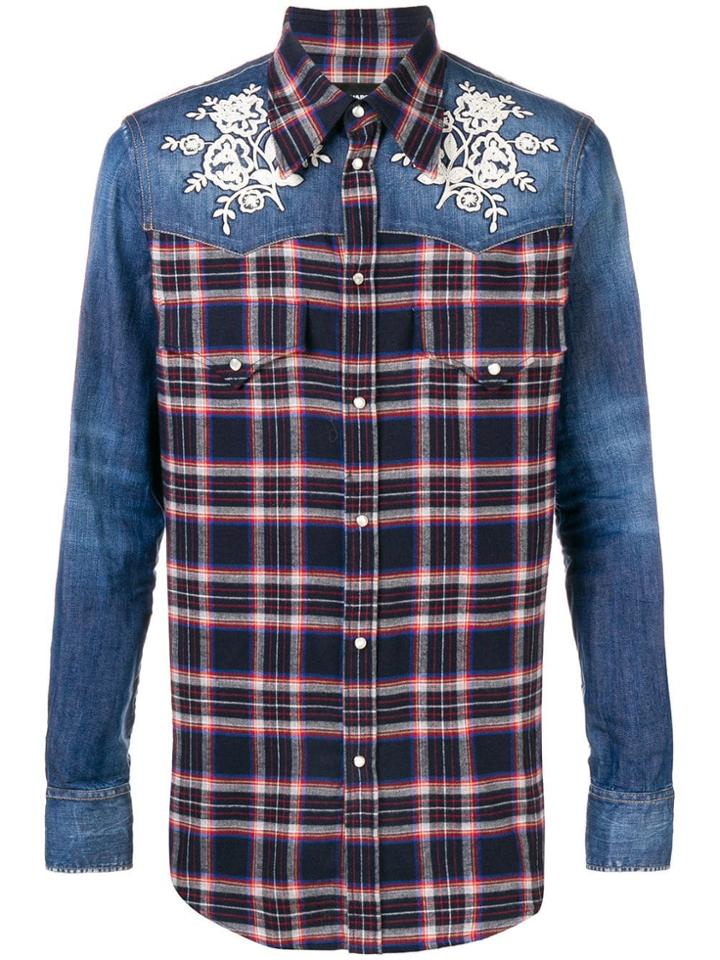 Dsquared2 Denim-panelled Plaid Shirt - Blue