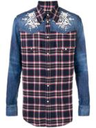 Dsquared2 Denim-panelled Plaid Shirt - Blue