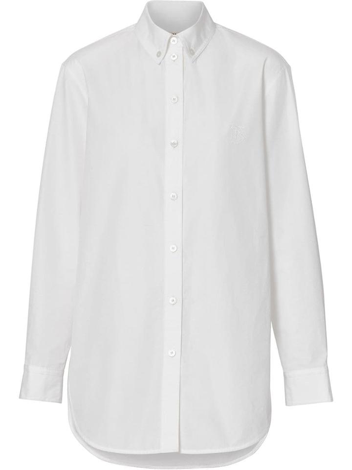 Burberry Button-down Collar Monogram Motif Cotton Shirt - White