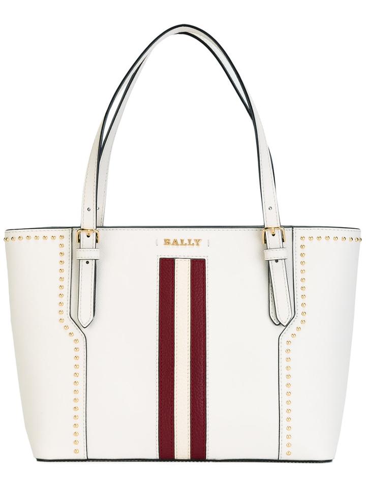 Bally Stripe Front Tote Bag, Women's, White, Leather