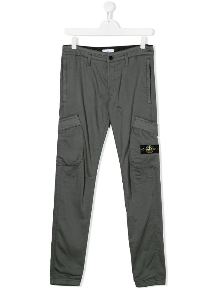 Stone Island Junior Teen Slim-fit Cargo Trousers - Grey