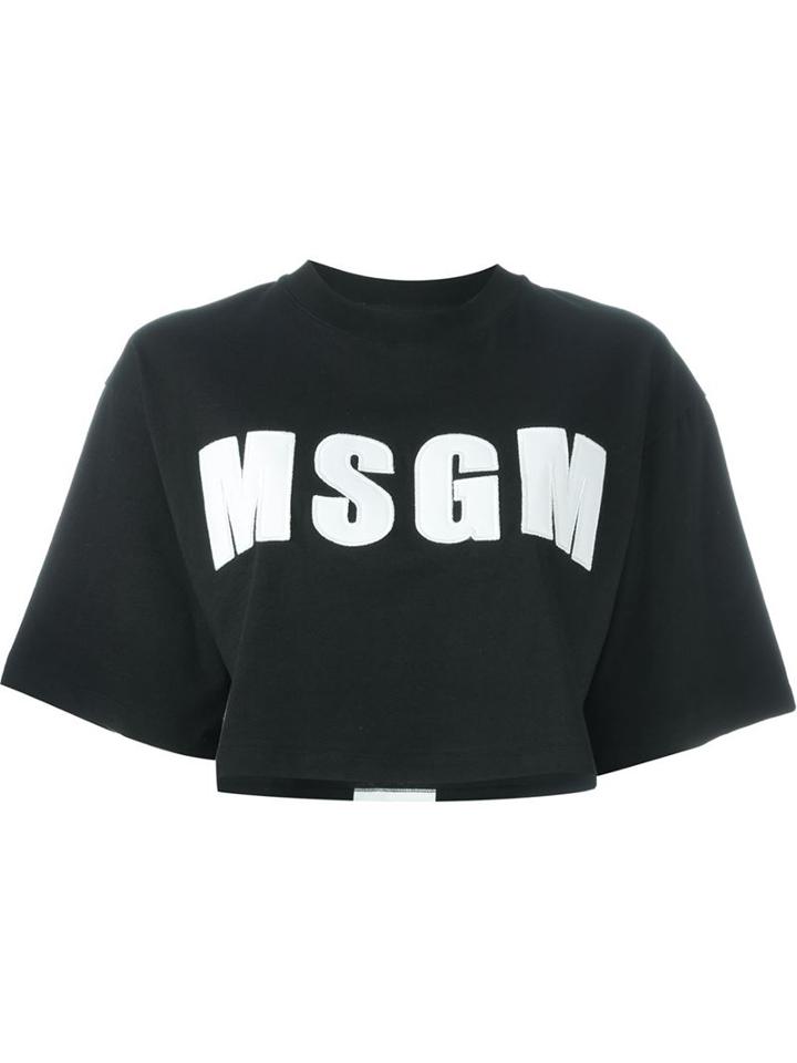 Msgm Logo Printed Cropped T-shirt, Women's, Size: L, Black, Cotton