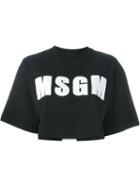 Msgm Logo Printed Cropped T-shirt, Women's, Size: L, Black, Cotton