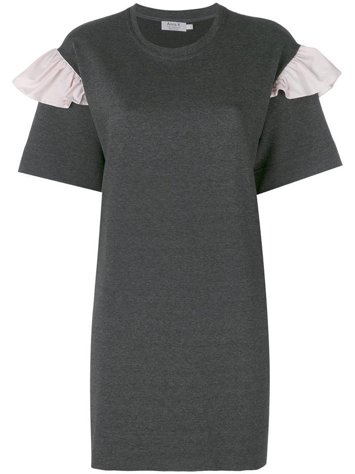 Anna K - Frill Sleeve T-shirt Dress - Women - Cotton/polyester/spandex/elastane/microfibre - M, Grey, Cotton/polyester/spandex/elastane/microfibre