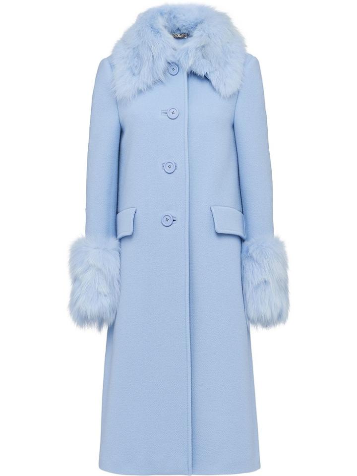Miu Miu Fur-trimmed Twill Coat - Blue