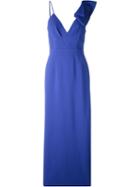 Emanuel Ungaro Asymmetric Origami Fold Detail Long Flared Evening Dress, Women's, Size: 44, Blue, Rayon/acetate