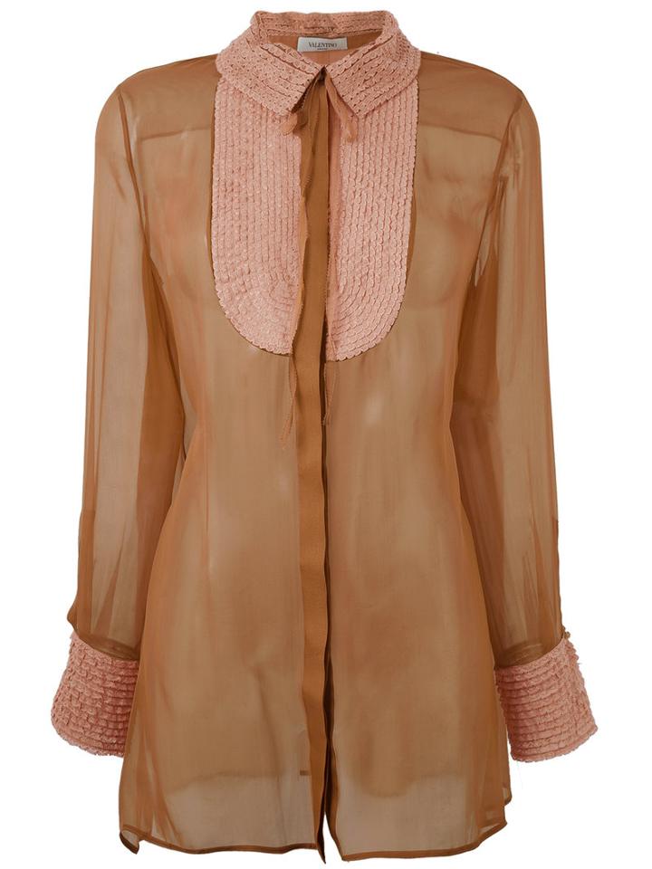 Valentino - Semi Sheer Blouse - Women - Silk/cotton/polyamide - 42, Brown, Silk/cotton/polyamide