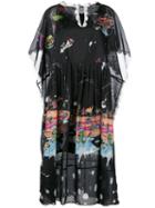 Tsumori Chisato Printed Shift Dress, Women's, Size: Small, Black, Polyester