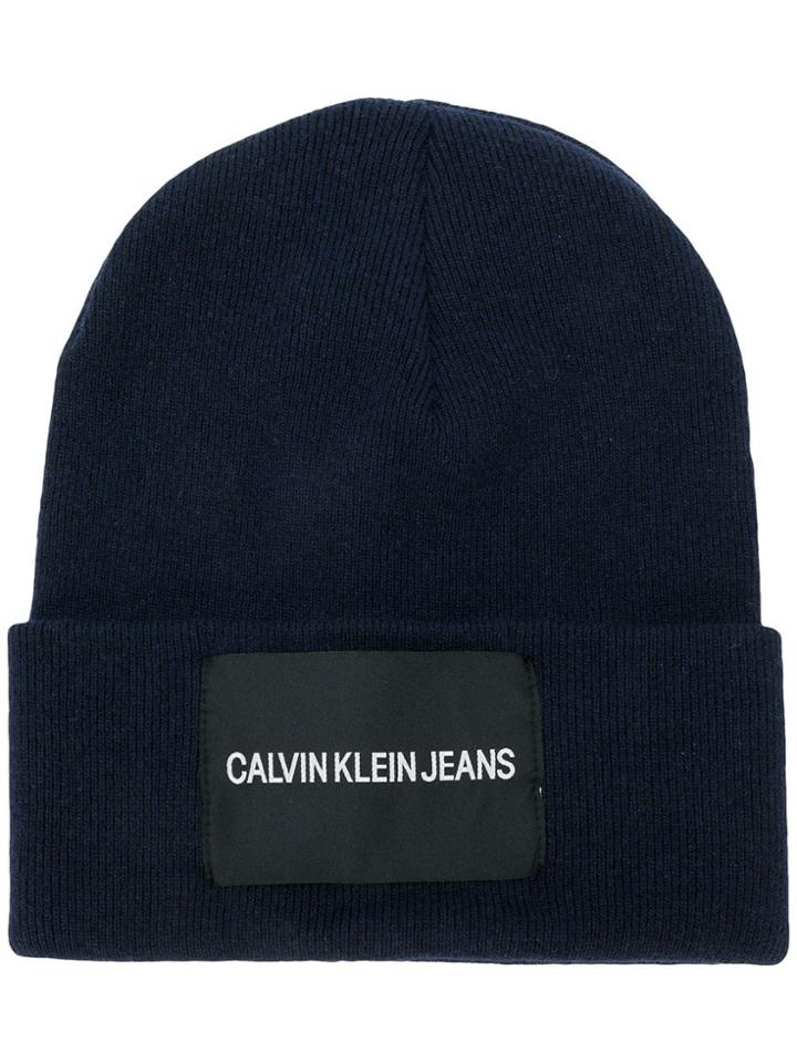 Calvin Klein Jeans Logo Patch Beanie - Blue