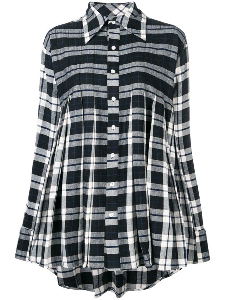Matthew Adams Dolan Checked Pleated Shirt - Black