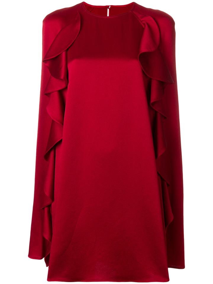 Valentino Ruffled Cape Dress - Red