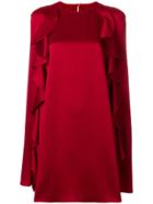 Valentino Ruffled Cape Dress - Red