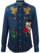 Dolce & Gabbana Western Patch Denim Shirt, Men's, Size: 40, Blue, Cotton/spandex/elastane
