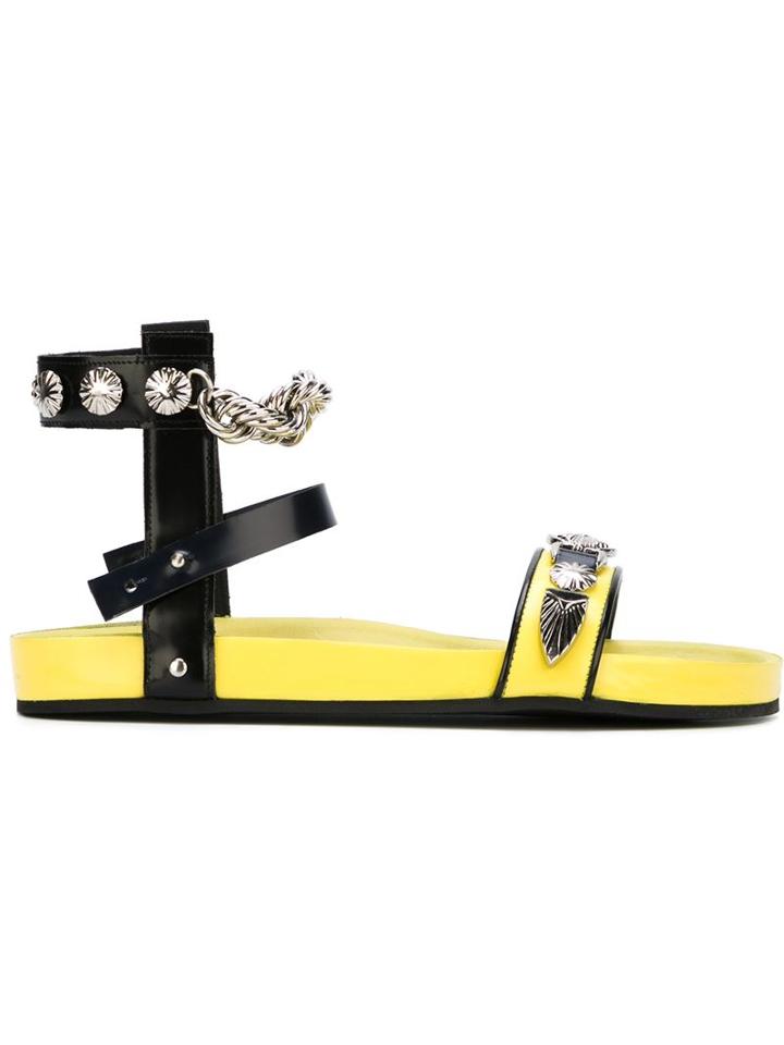 Toga Embellished Flat Sandals, Women's, Size: 36, Yellow/orange, Calf Leather/leather/rubber/metal Other