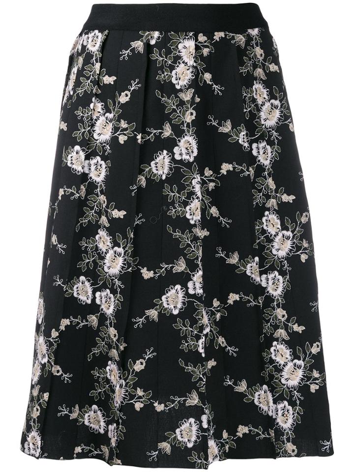 Giambattista Valli Floral Embroidered Pleated Skirt - Black