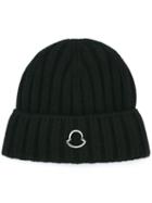 Moncler Logo Woven Beanie Hat, Women's, Black, Cashmere