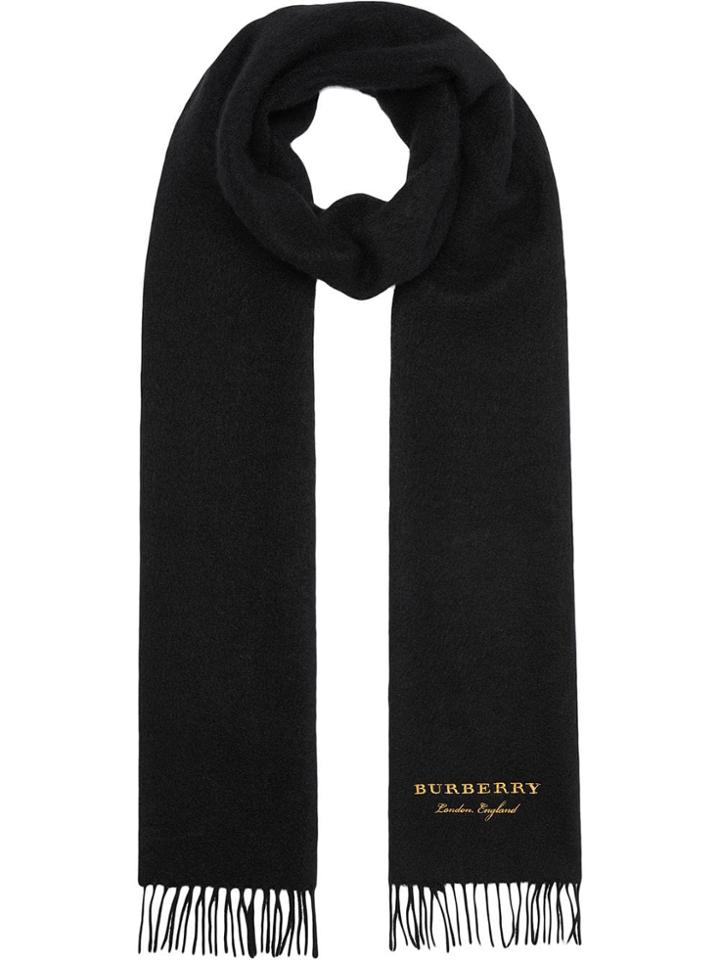 Burberry Embroidered Cashmere Fleece Scarf - Black