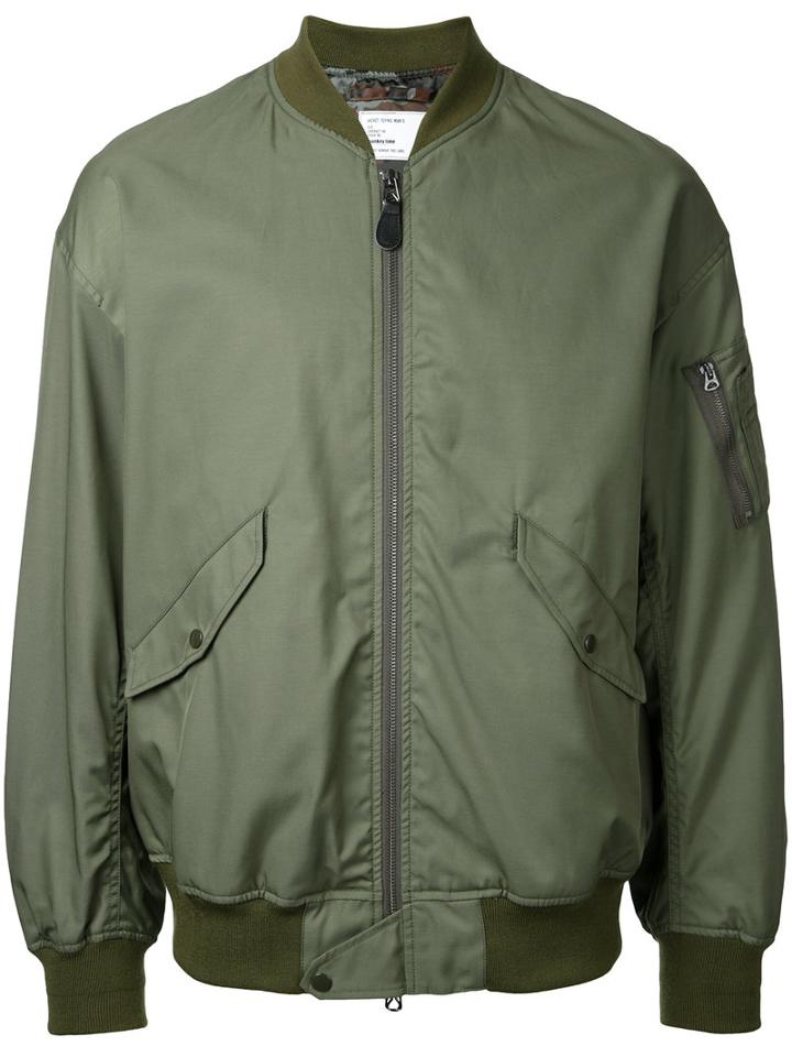 Monkey Time - Plain Bomber Jacket - Men - Cotton/polyester - L, Green, Cotton/polyester