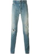 Saint Laurent Distressed Slim Fit Jeans, Men's, Size: 31, Blue, Cotton/spandex/elastane