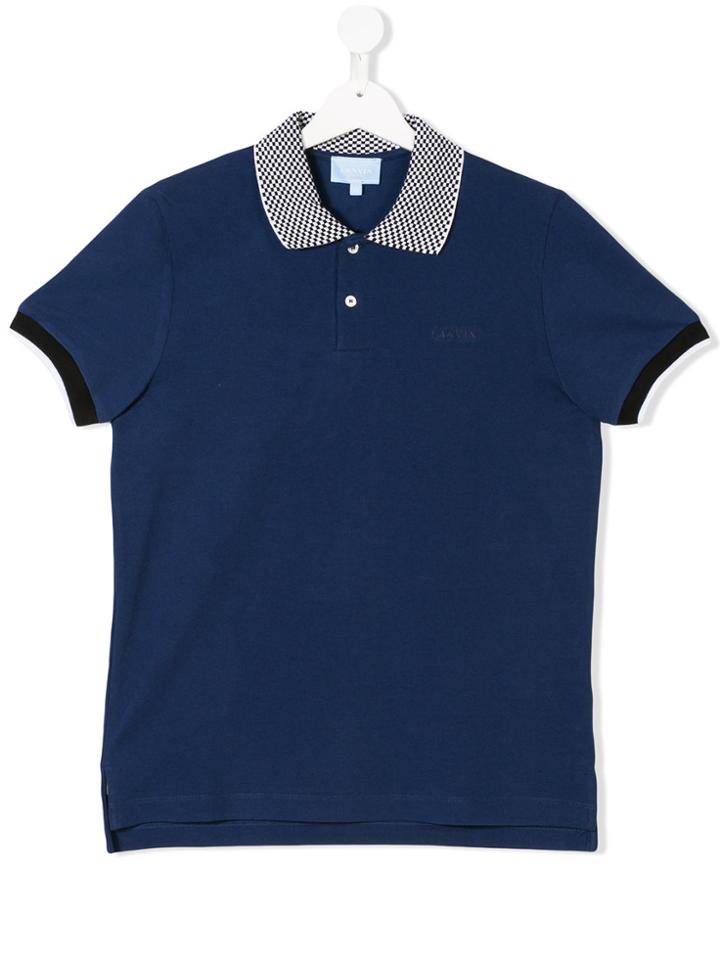 Lanvin Enfant Teen Check Collar Polo Shirt - Blue