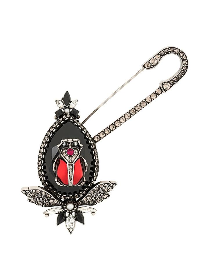 Alexander Mcqueen Rhinestone Embellished Brooch - Black