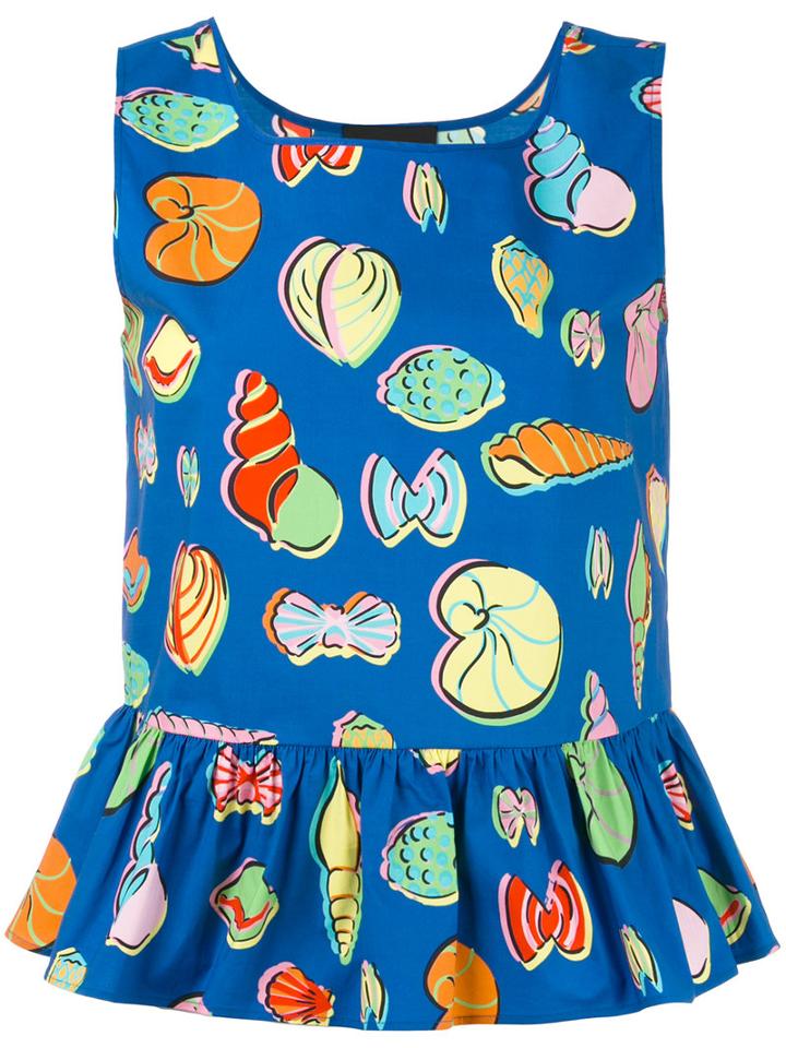 Boutique Moschino - Multi-print Peplum Tank - Women - Cotton/other Fibres - 48, Blue, Cotton/other Fibres
