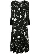 Oscar De La Renta Split-sleeve Floral Midi-dress - Black