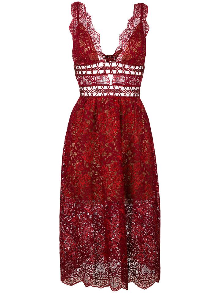 For Love And Lemons Sheer Lace Midi Dress, Women's, Size: Xs, Red, Cotton/nylon/polyester/spandex/elastane