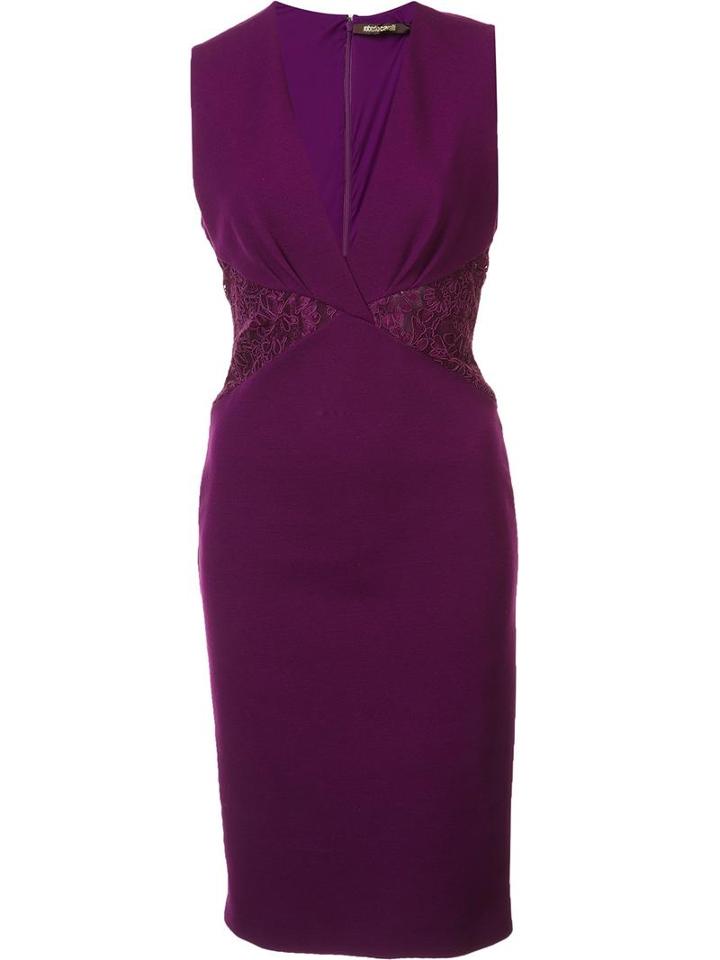 Roberto Cavalli Lace Insert Shift Dress, Women's, Size: 44, Pink/purple, Polyester/spandex/elastane/viscose