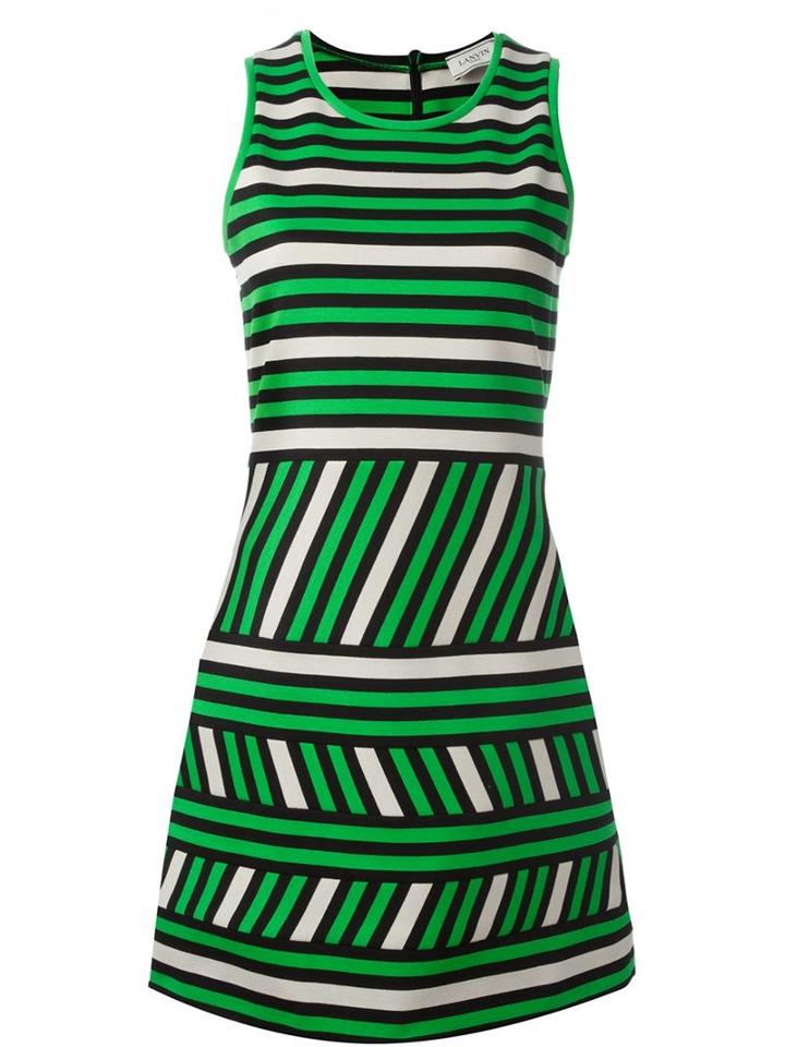 Lanvin Striped Pattern Dress, Women's, Size: 38, Green, Cotton/polyamide/spandex/elastane
