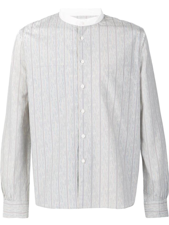 Visvim Striped Band Collar Shirt, Men's, Size: 1, Blue, Cotton