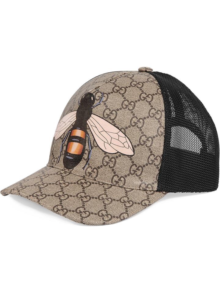 Gucci Bee Print Gg Supreme Baseball Hat - Nude & Neutrals