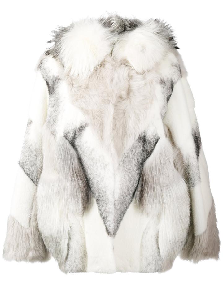 Yves Salomon White Fur And Shearling Hooded Coat