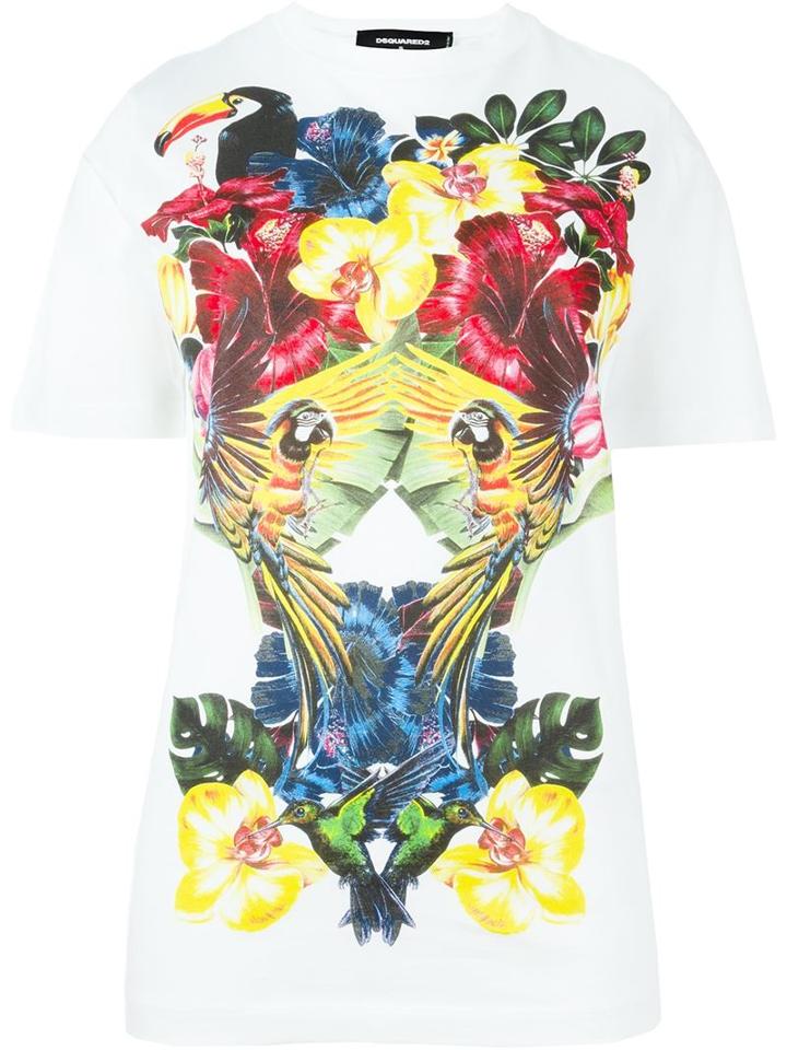 Dsquared2 Floral Print T-shirt, Women's, Size: Medium, White, Cotton