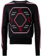 Christian Dada Intarsia Knit Sweater, Men's, Size: 46, Black, Cotton