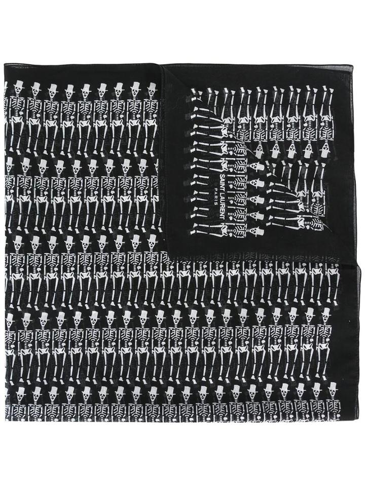 Saint Laurent Skeleton Print Scarf, Men's, Black, Cotton