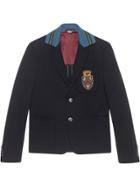 Gucci Cambridge Cotton Jacket With Crest - Blue