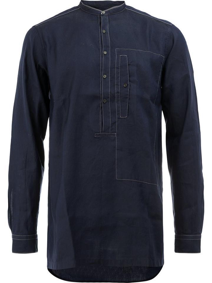Dries Van Noten Mandarin Neck Shirt, Men's, Size: 52, Blue, Cotton/linen/flax