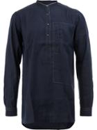 Dries Van Noten Mandarin Neck Shirt, Men's, Size: 52, Blue, Cotton/linen/flax