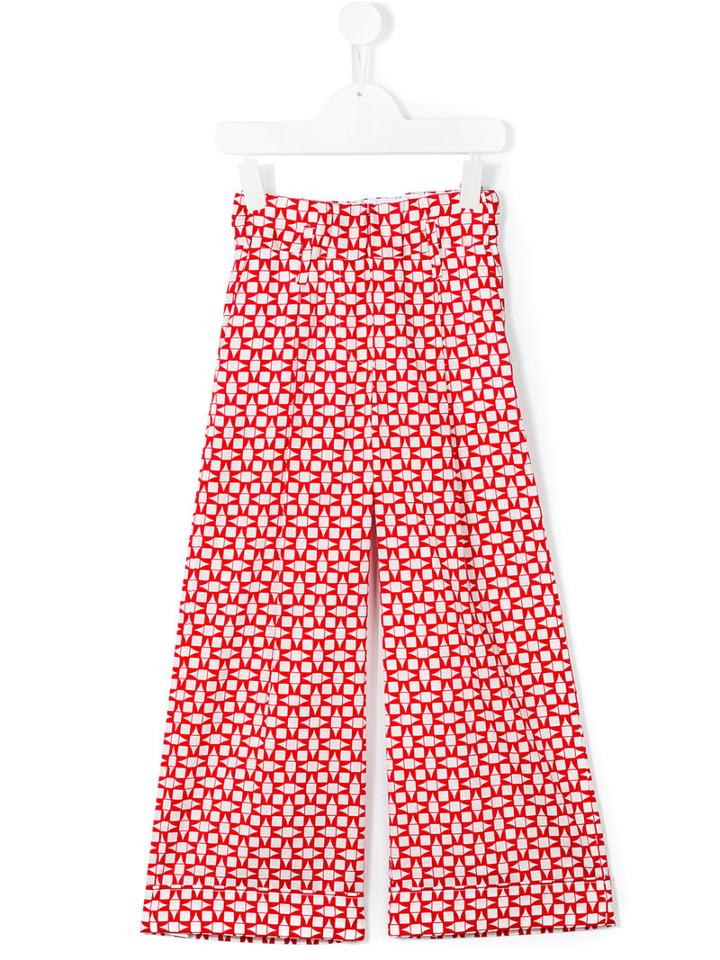 Simonetta - Printed Wide Leg Trousers - Kids - Cotton - 12 Yrs, Red