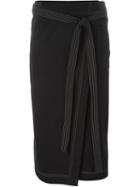 Jil Sander Belted Wrap Midi Skirt, Women's, Size: 36, Black, Cotton/spandex/elastane