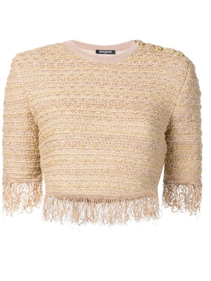 Balmain Fringed Tweed Crop Top - Neutrals