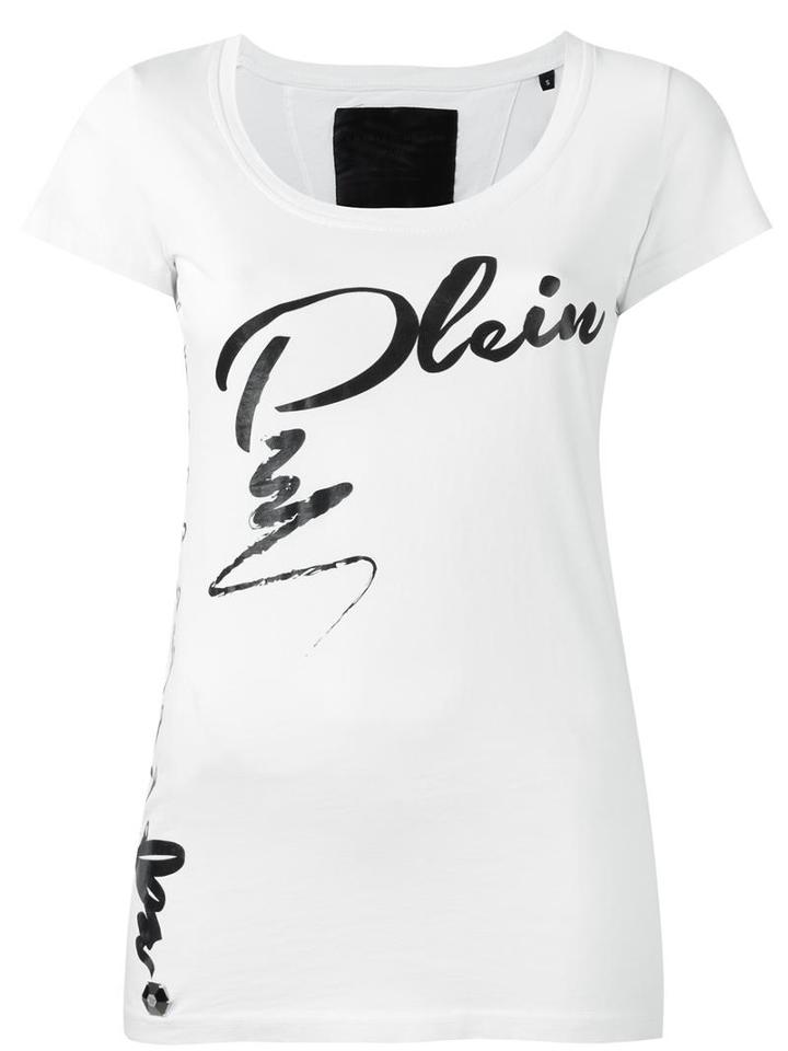 Philipp Plein Lace-up Plein Print T-shirt, Women's, Size: Small, White, Cotton
