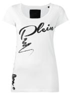 Philipp Plein Lace-up Plein Print T-shirt, Women's, Size: Small, White, Cotton