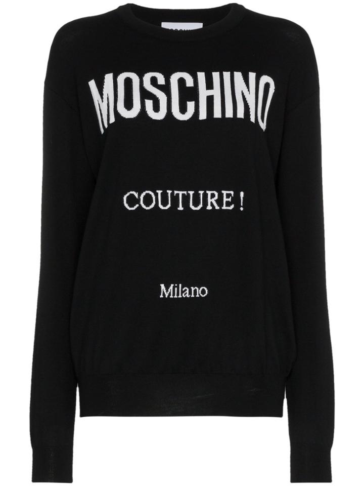 Moschino Logo Knit Crew Neck Sweater - Black