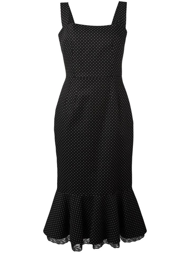 Dolce & Gabbana Polka Dot Peplum Dress, Women's, Size: 48, Black, Cotton/polyamide/polyester/spandex/elastane